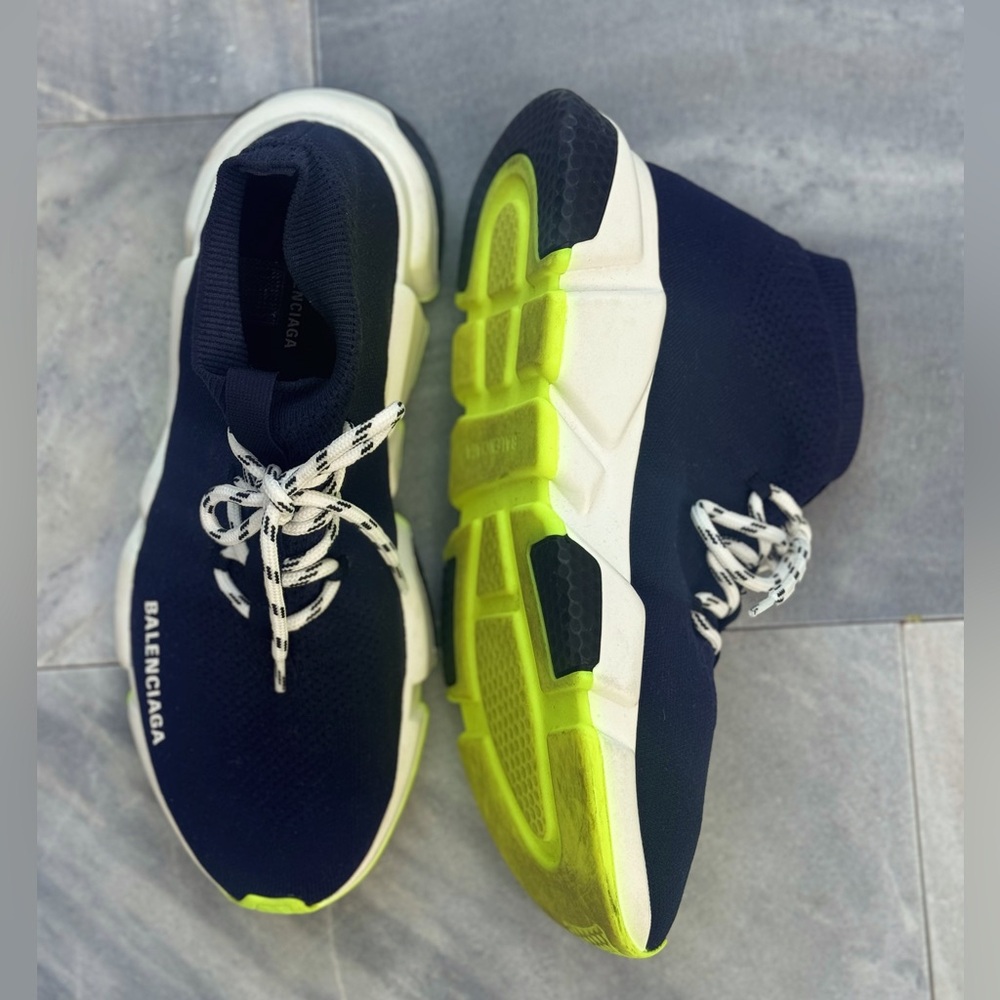Women’s Balenciaga Speed lace-up Navy/white (yellow sole)